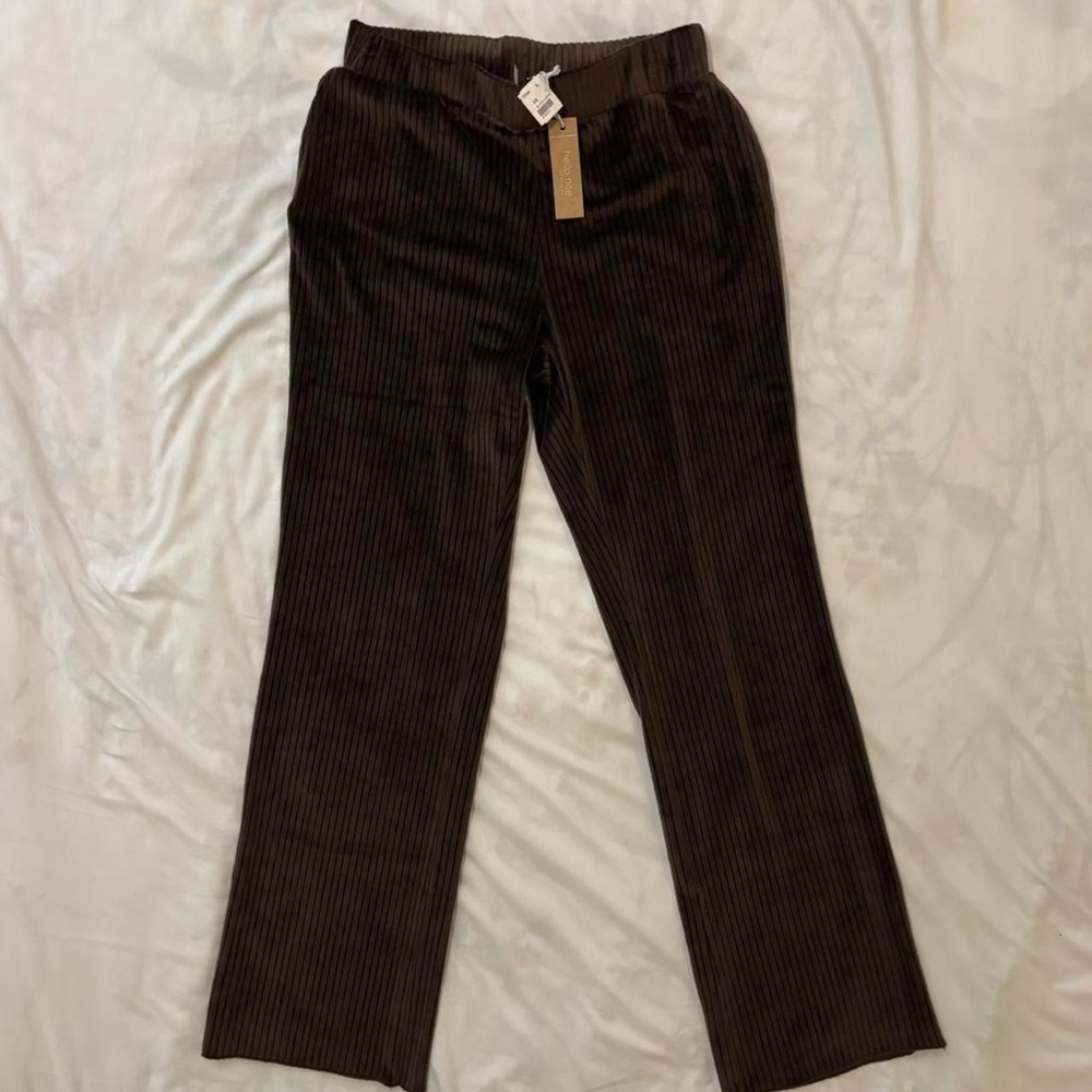 Dark Brown Soft Velvet Ribbed Lounge Pants w/ Pockets‎ New With Tags Hello Nite